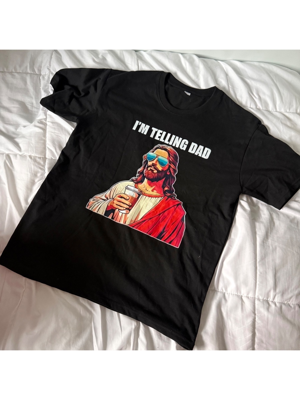 i'm telling dad, jesus christian shirt large